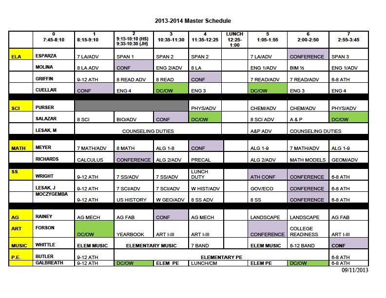 Winburn Middle School High School Master Schedule Template Excel