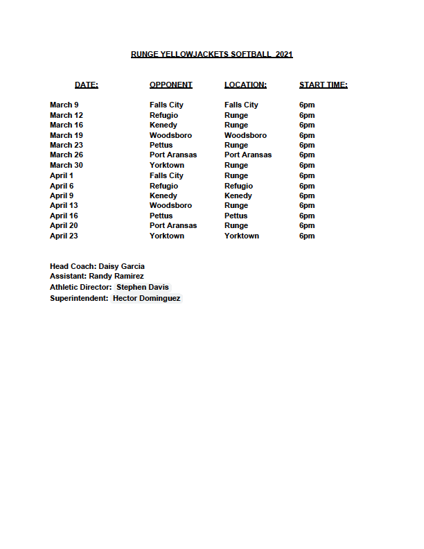 softball schedule template